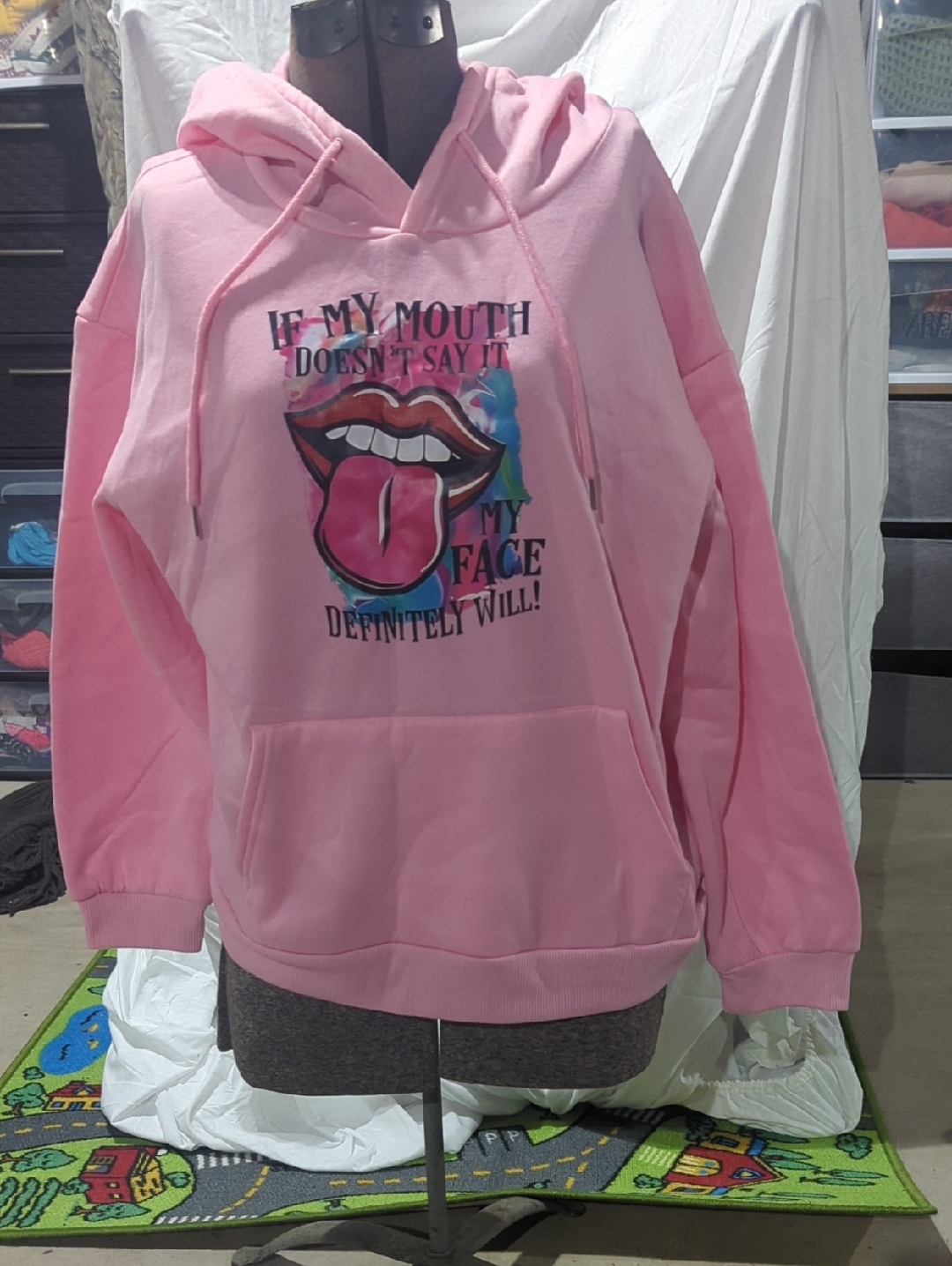 Pink Graphic Hoodie With Tongue Graphic